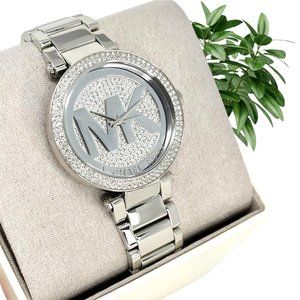 NWT MICHAEL KORS Parker Silver Logo Dial Quartz Ladies Watch MK5925